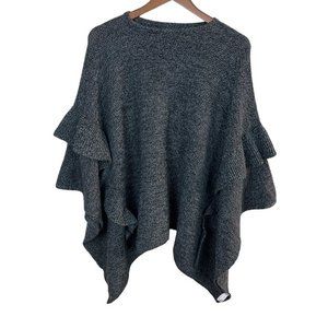 Coco + Carmen Poncho Sweater One Size Gray Knit Ruffle Sharkbite Hem‎ Womens OS